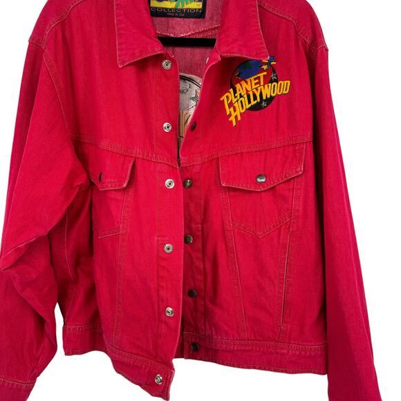 Vintage Planet Hollywood Tony Nowak Collection Red Denim Jacket Retro - Picture 7 of 13